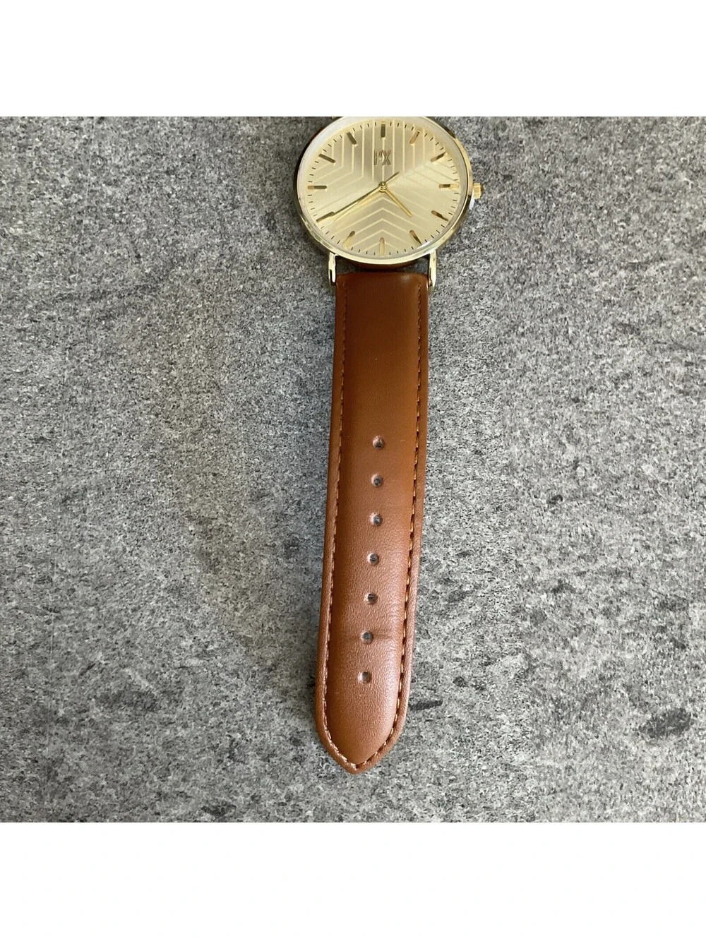 PX Clothing Mens Terry Leather Strap Watch 40mm Gold Tone Case NWOT Bin T